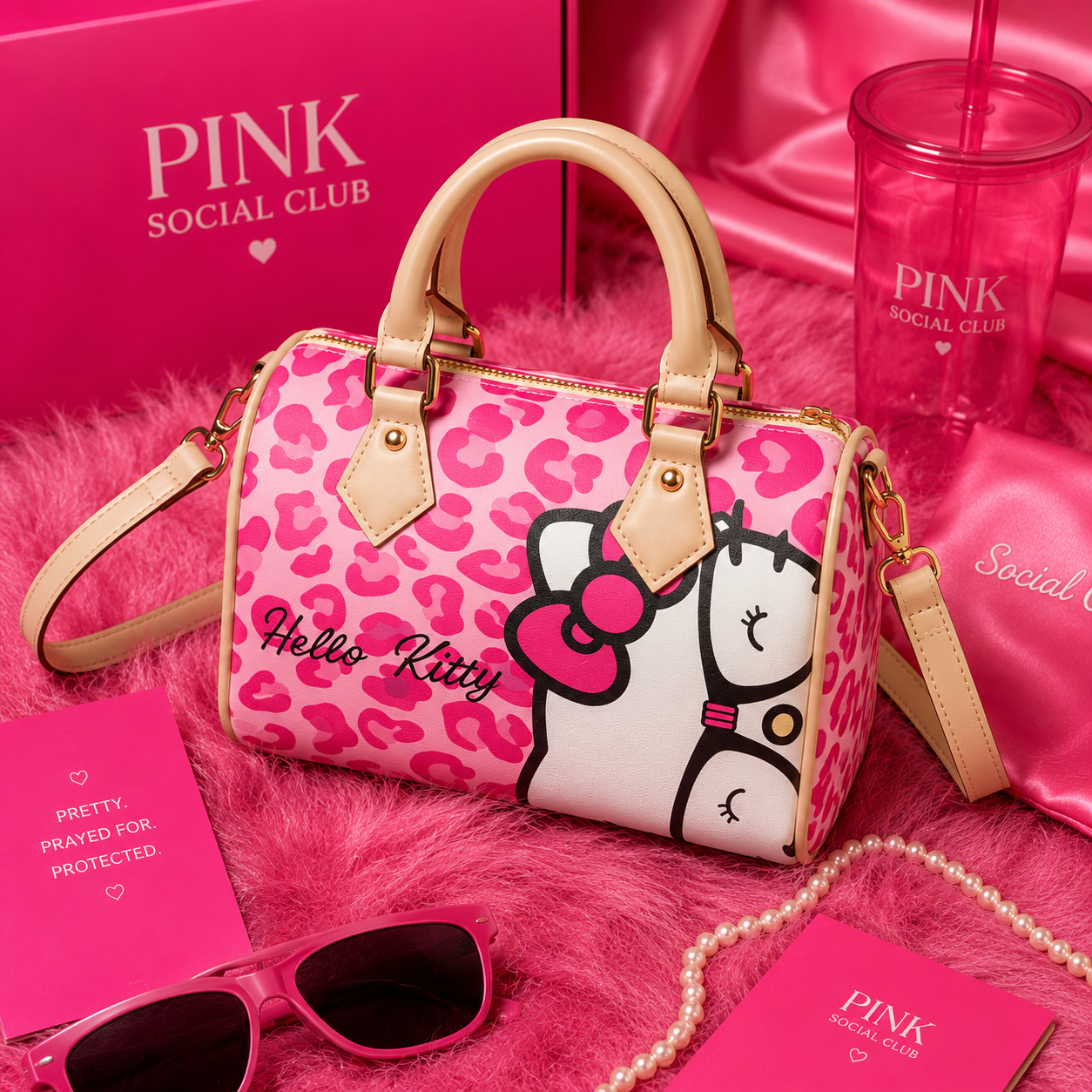 Pink Kitty Leopard Bow Bag