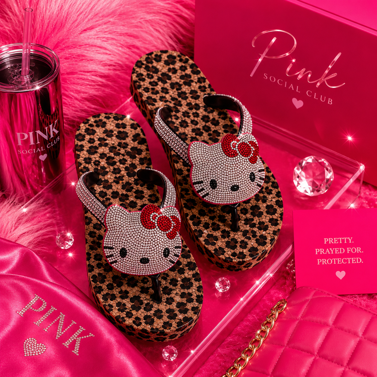 Rhinestone Kitty Leopard Flip Flops